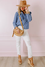 Load image into Gallery viewer, Dusk Blue Denim Ruffled Casual Top