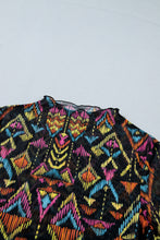 Cargar imagen en el visor de la galería, Color black Abstract Print Long Sleeve Stand Neck Mesh Top