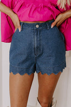 Cargar imagen en el visor de la galería, Sail Blue Scalloped Hemline Acid Wash High Waist Denim Shorts