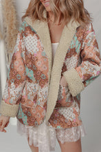 Load image into Gallery viewer, Khaki Vintage Floral Printed Sherpa Lined Hooded Jacket