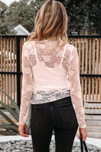 Load image into Gallery viewer, Apricot Pink Sheer Floral Lace Mesh Mock Neck Long Sleeve Top