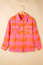 Load image into Gallery viewer, Orange Plaid Chest Pockets Button-up Turn Down Collar Jacket
