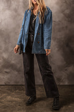 Load image into Gallery viewer, Sail Blue Side Pockets Lapel Collar Denim Jacket