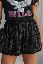 Cargar imagen en el visor de la galería, Black Sequin Straight Leg High Waist Casual Shorts