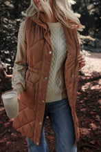 Load image into Gallery viewer, Coffee Longline Quilted Stand Collar Puffer Vest