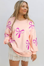 Load image into Gallery viewer, Apricot Pink Sequined Bowknot Drop Shoulder Oversized Sweatshirt