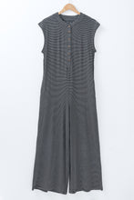 Load image into Gallery viewer, Black white Striped Print Buttoned Wide Leg Sleeveless Jumpsuit