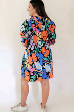 Load image into Gallery viewer, Blue Collared Split Neck Floral Flared Dress