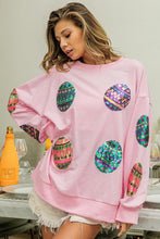 Cargar imagen en el visor de la galería, Pink Sequined Easter Egg Drop Shoulder Oversized Sweatshirt