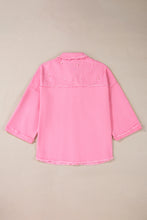 Load image into Gallery viewer, Bonbon Pearl Beaded Raw Hem Button Up Denim Jacket