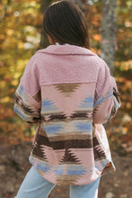 Load image into Gallery viewer, Pink Western Aztec Print Sherpa Splicing Buttoned Flap Pocket Coat