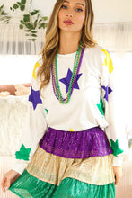 Cargar imagen en el visor de la galería, White Mardi Gras Star Printed Long Sleeve Top