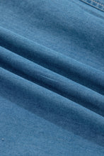 Cargar imagen en el visor de la galería, Sky Blue Half Buttons Pleated High Waist Denim Mini Skirt with Drawstring