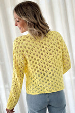 Load image into Gallery viewer, Yellow Pointelle Knit V Neck Sweater Cardigan