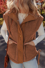 Load image into Gallery viewer, Cinnamon Faux Fur Snap Button Front Knot Side Plush Vest with Pockets