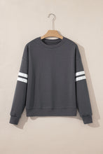 Load image into Gallery viewer, Dark Grey Varsity Striped Detail Drop Shoulder Oversized Sweatshirt
