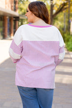 Load image into Gallery viewer, Pink Stripe Patchwork Bracelet Sleeve Plus Size T Shirt