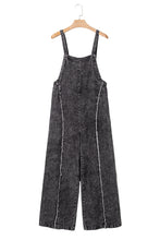 Load image into Gallery viewer, Dark Grey Light Wash Frayed Exposed Seam Wide Leg Denim Overall