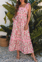 Cargar imagen en el visor de la galería, Pink Floral Lace Tied Strap Empire Waist Maxi Dress
