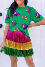 Load image into Gallery viewer, Bright Green Mardi Gras Sequin Patched Graphic Tee