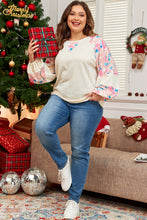 Load image into Gallery viewer, Apricot Plus Size Floral Patchwork Ribbed Puff Sleeve Top
