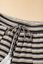 Load image into Gallery viewer, Black Stripe Rainbow Tee Tasseled String Wide Leg Pants Set
