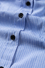 Cargar imagen en el visor de la galería, Sky Blue Stripe Roll-tab Sleeve Pocketed Long Shirt