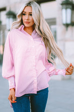 Cargar imagen en el visor de la galería, Pink Smocked Cuffed Striped Boyfriend Shirt with Pocket
