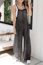 Load image into Gallery viewer, Dark Grey Light Wash Frayed Exposed Seam Wide Leg Denim Overall