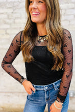 Load image into Gallery viewer, Black Bow Pattern Accent Mesh Long Sleeve Top