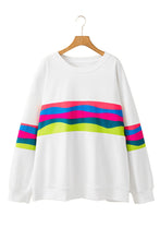 Cargar imagen en el visor de la galería, White Plus Size Colorful Striped Drop Shoulder Loose Sweatshirt