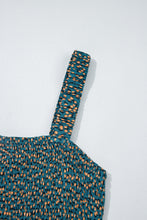 Load image into Gallery viewer, Green Floral Print Smocked High Waist Square Neck Jumpsuit