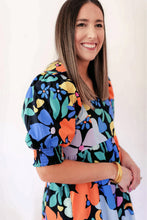 Load image into Gallery viewer, Blue Collared Split Neck Floral Flared Dress