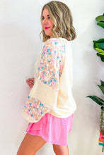 Load image into Gallery viewer, Apricot Plus Size Floral Patchwork Ribbed Puff Sleeve Top