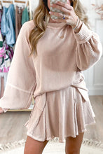 Cargar imagen en el visor de la galería, Jet Stream Corded Lantern Sleeve Top High Waist Ruffled Mini Skirt Set