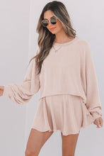 Cargar imagen en el visor de la galería, Jet Stream Corded Lantern Sleeve Top High Waist Ruffled Mini Skirt Set