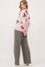 Load image into Gallery viewer, Light Pink Bow Pattern Knitted Loose Fit Sweater