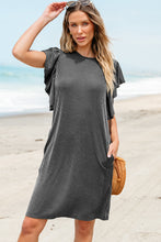 Load image into Gallery viewer, Black Textured Ruffled Flutter Sleeve Mini Dress