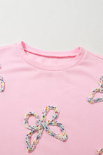 Load image into Gallery viewer, Light Pink Embroidered Bow Lantern Sleeve Oversized Pullover Sweatshirt