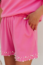 Load image into Gallery viewer, Bright Pink Textured Pearled Ruffle Sleeve Top 2 Piece Shorts Set