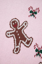 Load image into Gallery viewer, Pink Christmas Ginger Bread Man Print Round Neck Casual Sweater