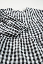 Load image into Gallery viewer, Black Checkered Puff Sleeve Tiered Loose Babydoll Blouse