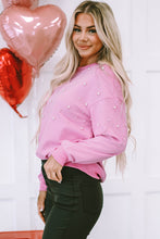 Cargar imagen en el visor de la galería, Baby Pink Pearl Detail Ribbed Crew Neck Sweatshirt