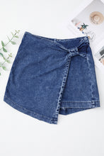 Cargar imagen en el visor de la galería, Sail Blue Acid Wash Asymmetric Twisted Wrapped Zipped Denim Skort