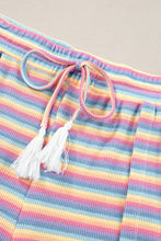 Cargar imagen en el visor de la galería, Pink Stripe Rainbow Tee Tasseled String Wide Leg Pants Set