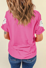 Cargar imagen en el visor de la galería, Sachet Pink Sequin Halloween Ghost Patched Casual T Shirt