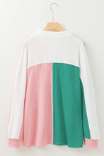Cargar imagen en el visor de la galería, Pink Colorblock Ribbed Collared Oversized Sweatshirt