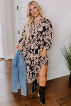 Load image into Gallery viewer, Black Plus Size Floral Printed Puff Sleeve Collared Maxi Dress