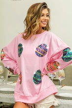 Cargar imagen en el visor de la galería, Pink Sequined Easter Egg Drop Shoulder Oversized Sweatshirt