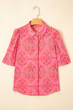 Cargar imagen en el visor de la galería, Rose Red Floral Print Wide Short Sleeve Loose Shirt